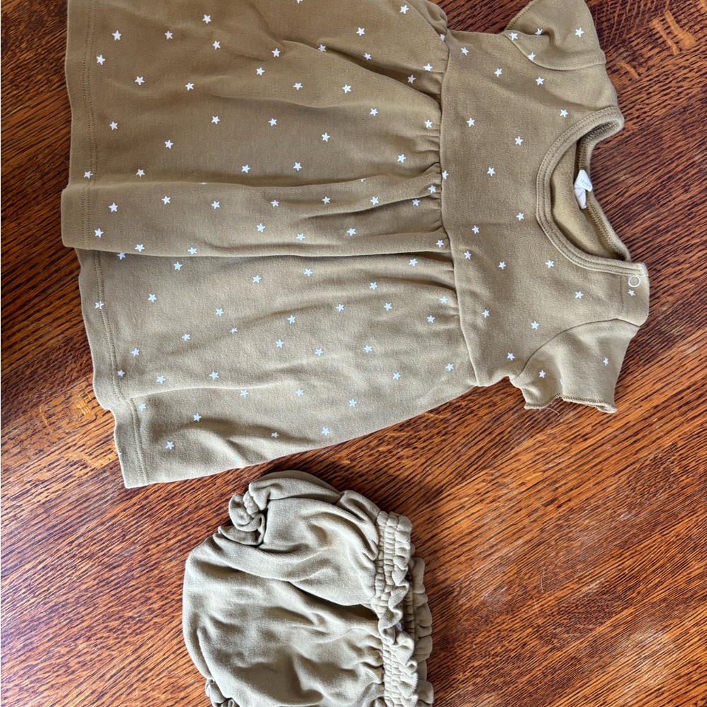 Quincy Mae Tan Baby Dress with White Stars